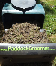 Original Paddock Groomer unloading a full tray of horse manure